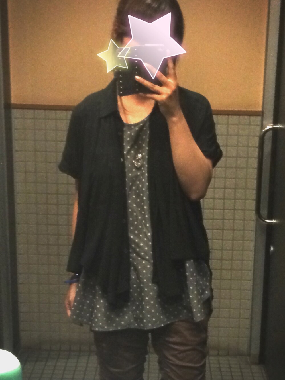 「シャツ、パンツ、ぽっちゃり、でぶ」｜「OSMOSISのアイテム（シャツ/ブラウス、ブラック系）」を使った、yuuuu＊さん（レディース・164cm）の夏コーディネートの1枚目の写真