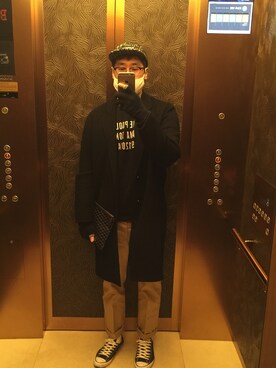 「sweatshirt」｜「アイテム（キャップ）」を使った、younsukcrvzy さん（メンズ・184cm）の冬コーディネート