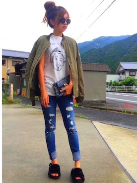 「RAGEBLUE（レイジブルー）のアイテム（その他アウター）」を使った、Renaさん（レディース・153cm）の秋コーディネート