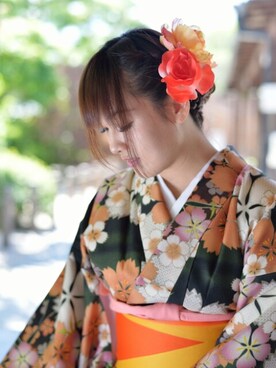 「着物（浴衣、グリーン系）」を使った、Yuko♡Sunさん（レディース・163cm）の夏コーディネート