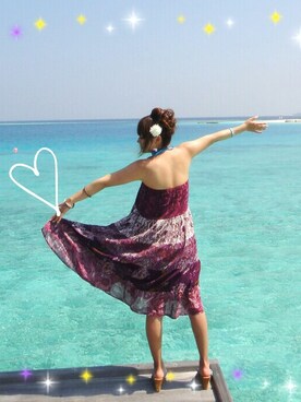 「2wayワンピ♪リゾート♡（ワンピース、パープル系）」を使った、Yuko♡Sunさん（レディース・163cm）の夏コーディネート