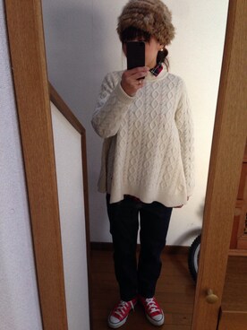 「SMELLY（スメリー）のアイテム（ピアス（両耳用））」を使った、aranonnさん（レディース・153cm）の冬コーディネート