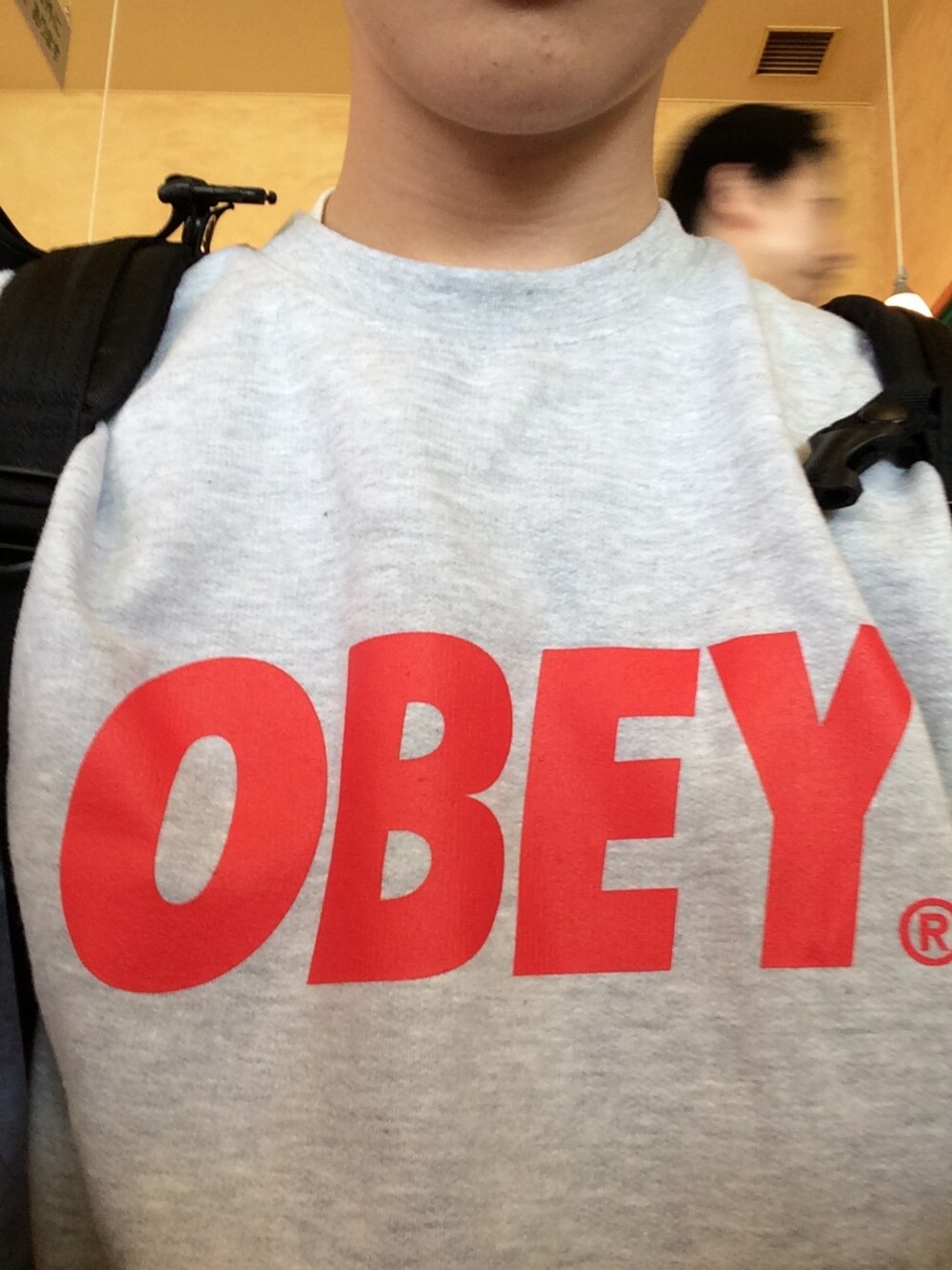 「OBEY、クルーネック」｜「OBEYのアイテム（スウェット、グレー系）」を使った、けーたさん（メンズ・179cm）の秋コーディネートの1枚目の写真