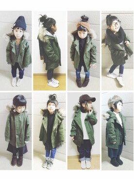 「カーキアウター」｜「アイテム（モッズコート）」を使った、kinaさん（キッズ・110cm）の秋コーディネート