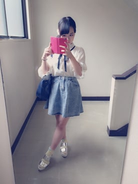 「デニムスカートINスタイル」｜「アイテム（サンダル）」を使った、chiiさん（レディース・147cm）の夏コーディネート