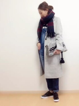 「ボーダーニット」｜「アイテム（つなぎ/オールインワン）」を使った、★miki★さん（レディース・165cm）の冬コーディネート