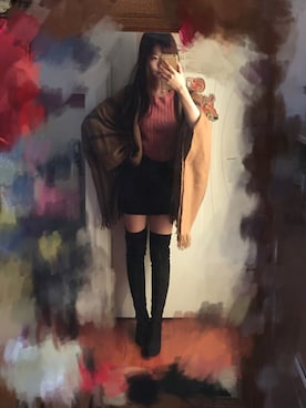 「アイテム（ポンチョ）」を使った、Makiyoさん（レディース・161cm・20代）の冬コーディネート