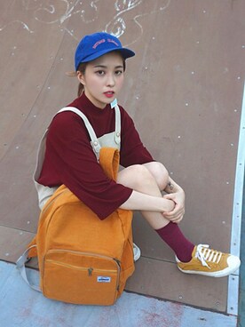 「アイテム（つなぎ/オールインワン、ベージュ系）」を使った、코고꼬さん（レディース・159cm）の秋コーディネート