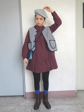 「gray」｜「アイテム（ハンチング/ベレー帽）」を使った、코고꼬さん（レディース・159cm）の春コーディネート