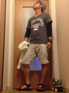 「Ｏ脚」｜「アイテム（トップス）」を使った、びーびー☑︎さん（メンズ・167cm）の夏コーディネート