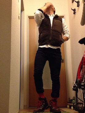 「Ｏ脚」｜「アイテム（ブーツ）」を使った、びーびー☑︎さん（メンズ・167cm）の秋コーディネート