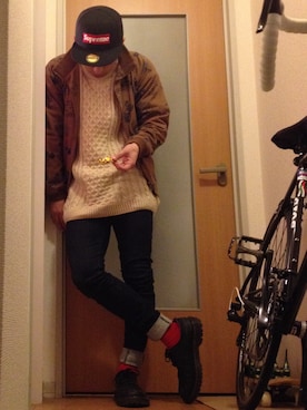 「UNITED ARROWS（ユナイテッドアローズ）のアイテム（スタジャン）」を使った、びーびー☑︎さん（メンズ・167cm）の冬コーディネート