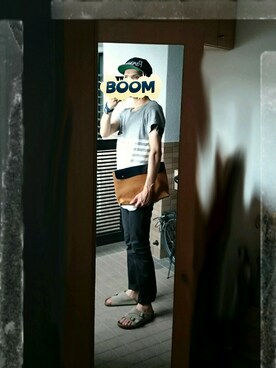 「hobo（ホーボー）のアイテム（バッグ、ベージュ系）」を使った、フジワラさん（メンズ・178cm）の夏コーディネート