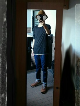 「vendor（ベンダー）のアイテム（帽子）」を使った、フジワラさん（メンズ・178cm）の秋コーディネート