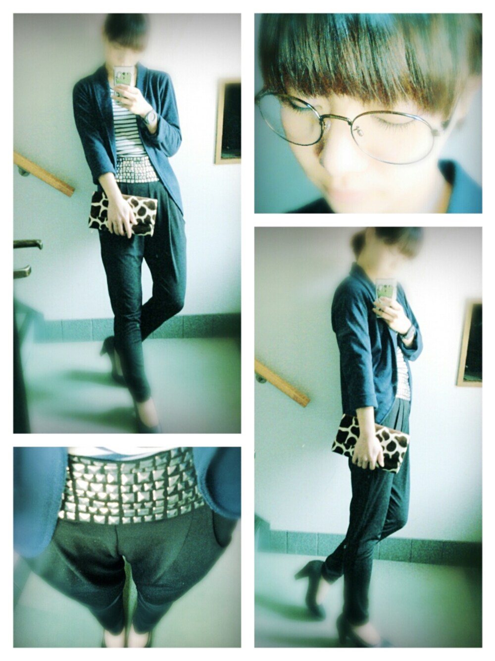 ブラウン系のメガネを着用したレディースの春コーディネートの1枚目の写真