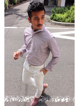 「アイテム（その他シューズ、レッド系）」を使った、村上柊平さん（メンズ・172cm）の春コーディネート