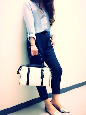 「AKM（エイケイエム）のarmed forces b.d. shirt（シャツ/ブラウス、ブルー系）」を使った、mamitasさん（レディース）の春コーディネート