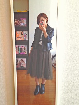 「N.（N. Natural Beauty Basic）（エヌエヌナチュラルビューティーベーシック）のアイテム（ライダースジャケット）」を使った、HARAKIYOさん（レディース・162cm）の秋コーディネート
