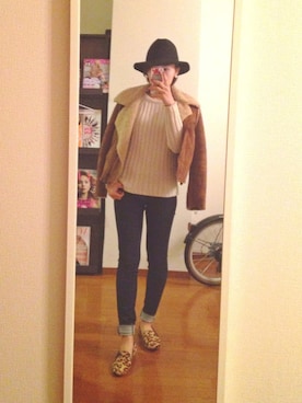 「クルーネック」｜「アイテム（バレエシューズ）」を使った、HARAKIYOさん（レディース・162cm）の秋コーディネート