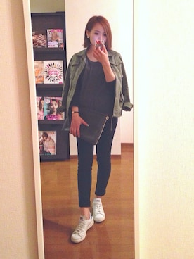 「ネイル」｜「アイテム（ミリタリージャケット）」を使った、HARAKIYOさん（レディース・162cm）の春コーディネート