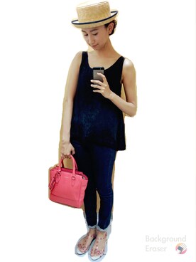 「BEAMS BOY（ビームスボーイ）のアイテム（ハット、ベージュ系）」を使った、Lindaさん（レディース・168cm）の夏コーディネート