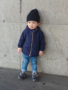 「アイテム（マウンテンパーカー、ブルー系）」を使った、ななさん（キッズ・90cm）の春コーディネート