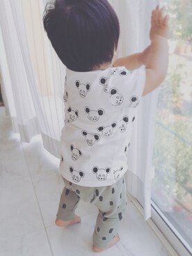 「カーキ×ホワイト」｜「アイテム（その他）」を使った、riao✯さん（キッズ・80cm）の春コーディネート