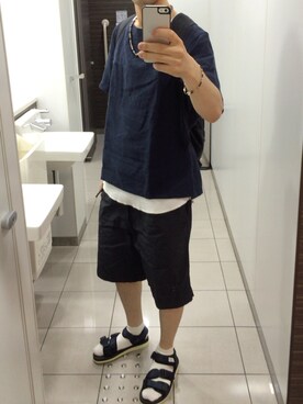 「SCYE BASICS（サイベーシックス）のアイテム（その他パンツ）」を使った、モジャ男さん（メンズ・172cm）の夏コーディネート