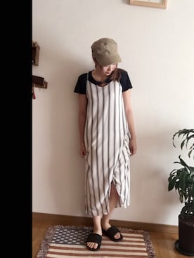 「ワークキャップ」｜「アイテム（ワンピース/ドレス）」を使った、8mam.さん（レディース・165cm）の夏コーディネート