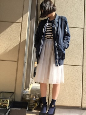 「Doublefocus（ダブルフォーカス）のアイテム（ブルゾン）」を使った、ちゃんりささん（レディース・155cm）の冬コーディネート