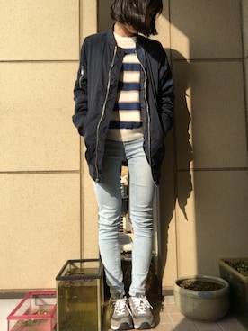 「Doublefocus（ダブルフォーカス）のアイテム（ブルゾン）」を使った、ちゃんりささん（レディース・155cm）の春コーディネート