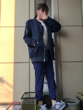 「Doublefocus（ダブルフォーカス）のアイテム（ブルゾン）」を使った、ちゃんりささん（レディース・155cm）の春コーディネート