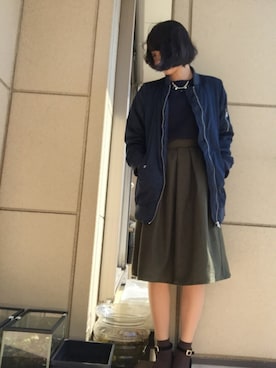 「Doublefocus（ダブルフォーカス）のアイテム（ブルゾン）」を使った、ちゃんりささん（レディース・155cm）の春コーディネート