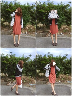 「RETRO GIRL（レトロガール）のアイテム（スタジャン）」を使った、ちゃんりささん（レディース・155cm）の秋コーディネート