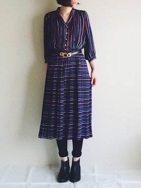 「ヴィンテージワンピース」｜「アイテム（ブーツ）」を使った、ACHさん（レディース・166cm）の秋コーディネート