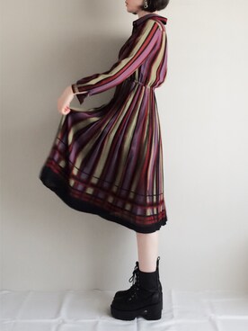 「ヴィンテージワンピース」｜「アイテム（ブーツ）」を使った、ACHさん（レディース・166cm）の秋コーディネート