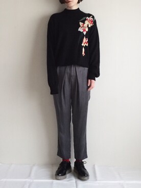 「黒ニット」｜ACHさん（レディース・166cm）の秋コーディネート