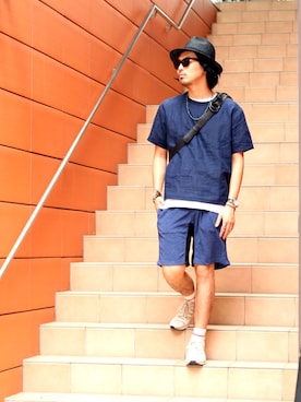 「アイテム（ショルダーバッグ）」を使った、m.fujiiさん（メンズ・181cm・30代）の夏コーディネート