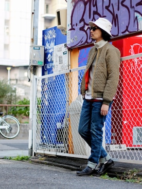 「ノーカラージャケット」｜「アイテム（ブルゾン）」を使った、m.fujiiさん（メンズ・181cm）の冬コーディネート