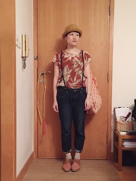 「アイテム（トートバッグ、オレンジ系）」を使った、lausimさん（レディース・159cm）の夏コーディネート