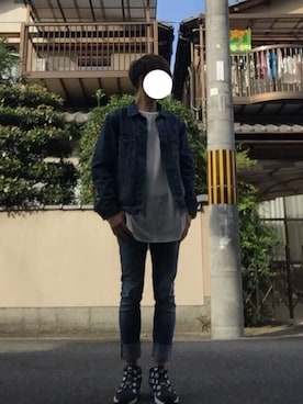 「ARMANI EXCHANGE（アルマーニエクスチェンジ）のアイテム（デニムジャケット）」を使った、ゆうたさん（メンズ・168cm）の秋コーディネート