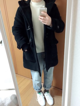 「ボーイフレンドデニム」｜「アイテム（ダッフルコート）」を使った、unさん（レディース・152cm）の冬コーディネート