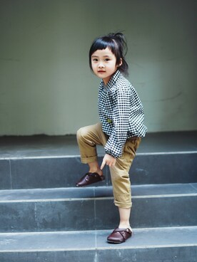 「no brand（ノーブランド）のアイテム（チノパンツ）」を使った、uciiiさん（キッズ・100cm）の秋コーディネート