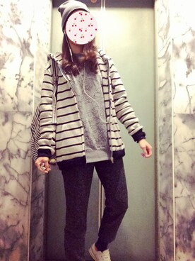 「MEIER.Q（マイヤーキュー）のアイテム（モッズコート）」を使った、D.Chiehさん（レディース・162cm）の冬コーディネート