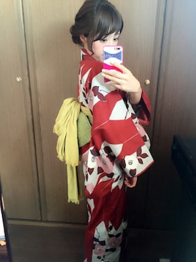 「アイテム（水着/着物・浴衣、レッド系）」を使った、anriさん（レディース・152cm）の夏コーディネート