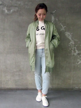 「MM6 Maison Margiela（ｴﾑｴﾑｼｯｸｽ ﾒｿﾞﾝ ﾏﾙｼﾞｪﾗ）のアイテム（ブルゾン）」を使った、Mutsumi Kachiさん（レディース・156cm）の春コーディネート