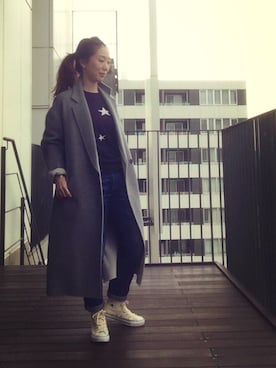 「アイテム（アクセサリー、パープル系）」を使った、MKoさん（レディース・161cm）の秋コーディネート