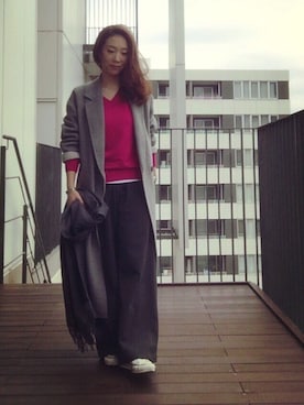 「アイテム（アクセサリー、パープル系）」を使った、MKoさん（レディース・161cm）の冬コーディネート