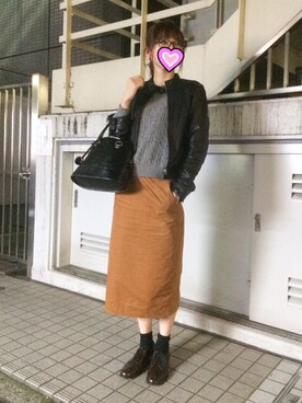 「BLACK BY MOUSSY（ブラックバイマウジー）のアイテム（ライダースジャケット）」を使った、やえ☺︎さん（レディース・168cm）の秋コーディネート