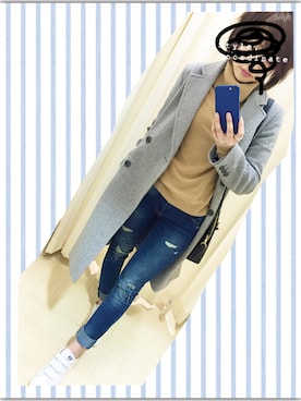 「GLOBAL WORK（グローバルワーク）のWチェスターコート/564050（チェスターコート、グレー系）」を使った、Aya.さん（レディース・158cm）の春コーディネート